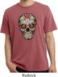 Mens Skull Shirt Sugar Skull with Roses Pigment Dyed Tee T-Shirt