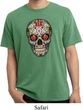 Mens Skull Shirt Sugar Skull with Roses Pigment Dyed Tee T-Shirt
