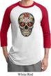 Mens Skull Shirt Sugar Skull with Roses Raglan Tee T-Shirt