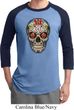 Mens Skull Shirt Sugar Skull with Roses Raglan Tee T-Shirt