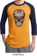 Mens Skull Shirt Sugar Skull with Roses Raglan Tee T-Shirt