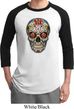 Mens Skull Shirt Sugar Skull with Roses Raglan Tee T-Shirt