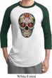 Mens Skull Shirt Sugar Skull with Roses Raglan Tee T-Shirt