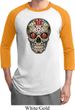 Mens Skull Shirt Sugar Skull with Roses Raglan Tee T-Shirt