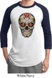 Mens Skull Shirt Sugar Skull with Roses Raglan Tee T-Shirt