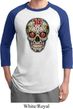 Mens Skull Shirt Sugar Skull with Roses Raglan Tee T-Shirt