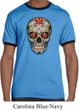 Mens Skull Shirt Sugar Skull with Roses Ringer Tee T-Shirt