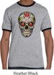 Mens Skull Shirt Sugar Skull with Roses Ringer Tee T-Shirt