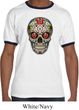 Mens Skull Shirt Sugar Skull with Roses Ringer Tee T-Shirt