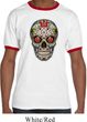 Mens Skull Shirt Sugar Skull with Roses Ringer Tee T-Shirt