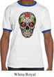 Mens Skull Shirt Sugar Skull with Roses Ringer Tee T-Shirt