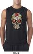Mens Skull Shirt Sugar Skull with Roses Sleeveless Tee T-Shirt