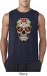 Mens Skull Shirt Sugar Skull with Roses Sleeveless Tee T-Shirt