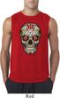 Mens Skull Shirt Sugar Skull with Roses Sleeveless Tee T-Shirt