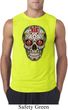 Mens Skull Shirt Sugar Skull with Roses Sleeveless Tee T-Shirt