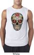Mens Skull Shirt Sugar Skull with Roses Sleeveless Tee T-Shirt