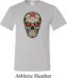 Mens Skull Shirt Sugar Skull with Roses Tall Tee T-Shirt