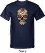 Mens Skull Shirt Sugar Skull with Roses Tall Tee T-Shirt