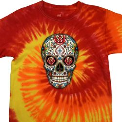 Mens Skull Shirt Sugar Skull with Roses Tie Dye Tee T-shirt Mens Skull Shirt Sugar Skull with Roses Tie Dye Tee T-shirt