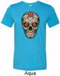 Mens Skull Shirt Sugar Skull with Roses Tri Blend Crewneck Tee T-Shirt