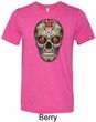 Mens Skull Shirt Sugar Skull with Roses Tri Blend Crewneck Tee T-Shirt