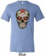 Mens Skull Shirt Sugar Skull with Roses Tri Blend Crewneck Tee T-Shirt