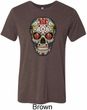 Mens Skull Shirt Sugar Skull with Roses Tri Blend Crewneck Tee T-Shirt