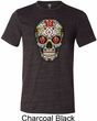 Mens Skull Shirt Sugar Skull with Roses Tri Blend Crewneck Tee T-Shirt