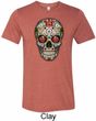 Mens Skull Shirt Sugar Skull with Roses Tri Blend Crewneck Tee T-Shirt
