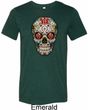Mens Skull Shirt Sugar Skull with Roses Tri Blend Crewneck Tee T-Shirt