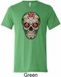 Mens Skull Shirt Sugar Skull with Roses Tri Blend Crewneck Tee T-Shirt