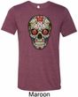 Mens Skull Shirt Sugar Skull with Roses Tri Blend Crewneck Tee T-Shirt