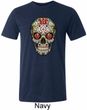 Mens Skull Shirt Sugar Skull with Roses Tri Blend Crewneck Tee T-Shirt