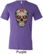 Mens Skull Shirt Sugar Skull with Roses Tri Blend Crewneck Tee T-Shirt