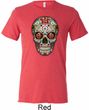 Mens Skull Shirt Sugar Skull with Roses Tri Blend Crewneck Tee T-Shirt