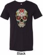 Mens Skull Shirt Sugar Skull with Roses Tri Blend Crewneck Tee T-Shirt