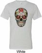 Mens Skull Shirt Sugar Skull with Roses Tri Blend Crewneck Tee T-Shirt