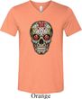 Mens Skull Shirt Sugar Skull with Roses Tri Blend V-neck Tee T-Shirt
