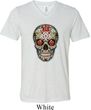 Mens Skull Shirt Sugar Skull with Roses Tri Blend V-neck Tee T-Shirt