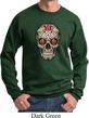 Mens Skull Sweatshirt Sugar Skull with Roses Sweat Shirt