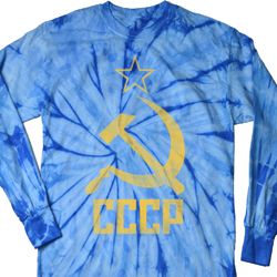 Mens Soviet Shirt CCCP Distressed Long Sleeve Tie Dye Tee T-shirt