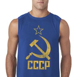 Mens Soviet Shirt CCCP Distressed Sleeveless Tee T-Shirt