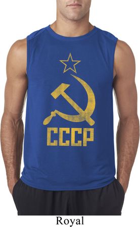 Mens Soviet Shirt CCCP Distressed Sleeveless Tee T-Shirt