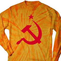 Mens Soviet Shirt Red Hammer And Sickle Long Sleeve Tie Dye Tee