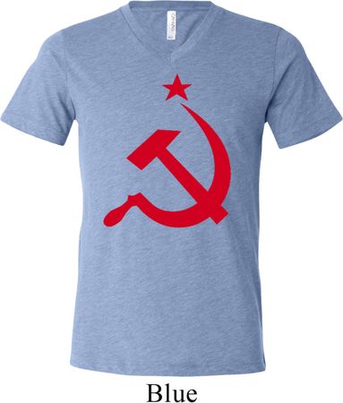 Mens Soviet Shirt Red Hammer And Sickle Tri Blend V-neck Tee T-Shirt