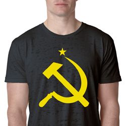 Mens Soviet Shirt Yellow Hammer And Sickle Burnout Tee T-Shirt
