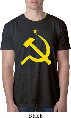 Mens Soviet Shirt Yellow Hammer And Sickle Burnout Tee T-Shirt