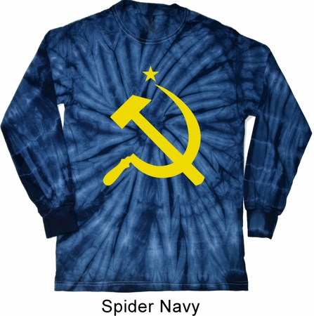 Mens Soviet Shirt Yellow Hammer And Sickle Long Sleeve Tie Dye Tee