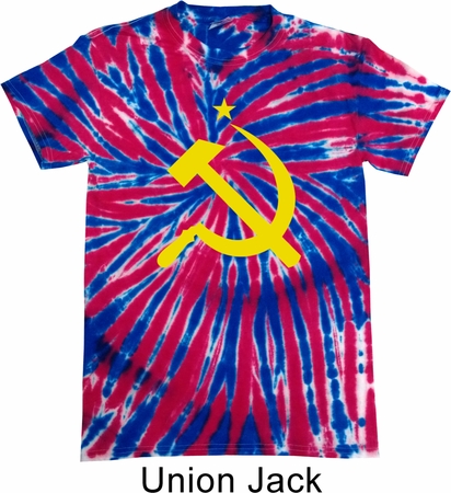 Mens Soviet Shirt Yellow Hammer And Sickle Patriotic Tie Dye Tee
