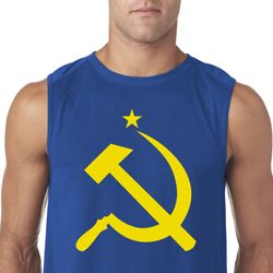 Mens Soviet Shirt Yellow Hammer And Sickle Sleeveless Tee T-Shirt